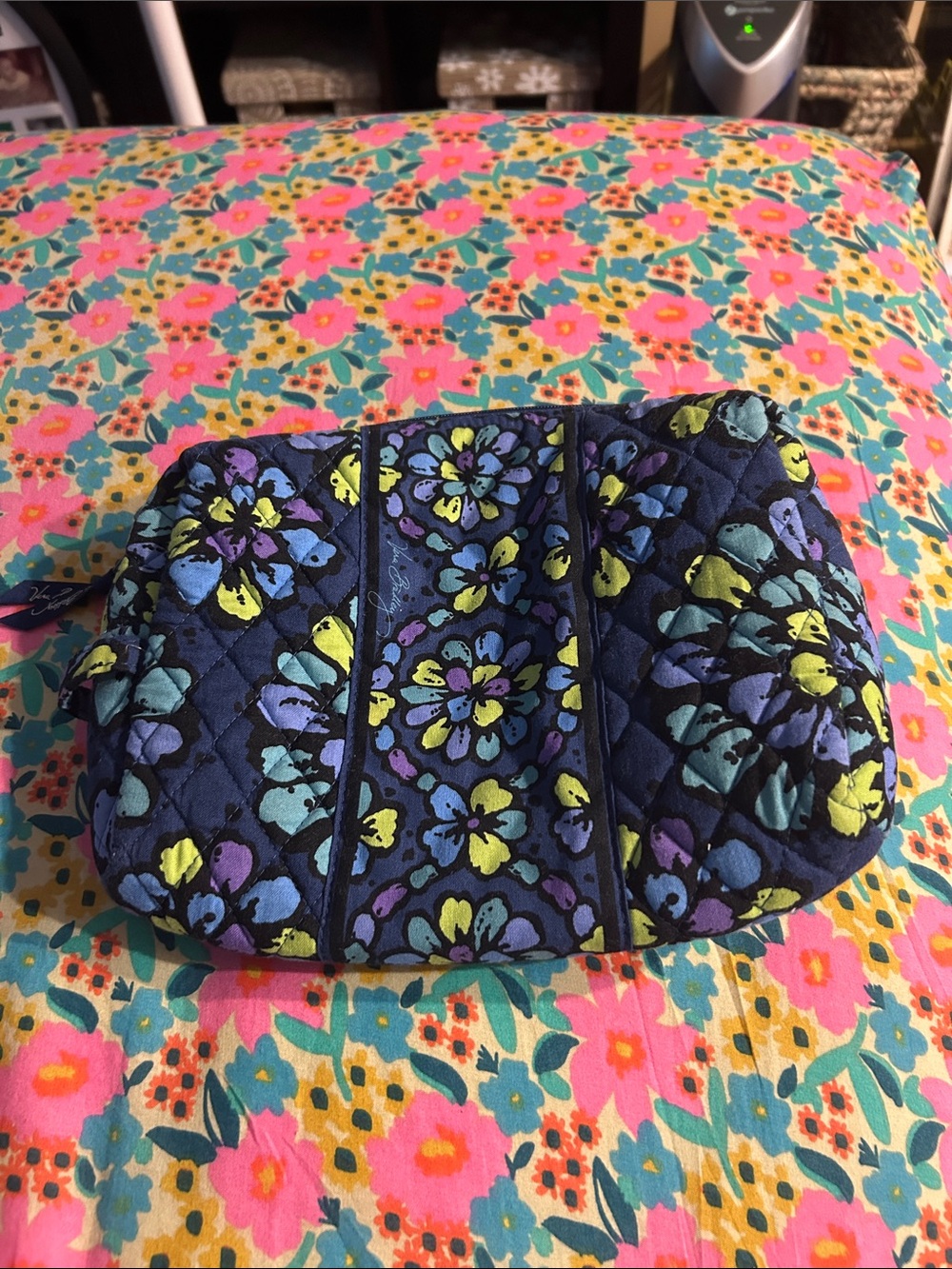 Vera Bradley Quilted Floral Cosmetic Pouch in Navy